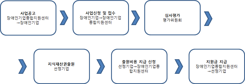 지식재산권 출원지원에 대한 절차를 그림으로 설명하고 있습니다.